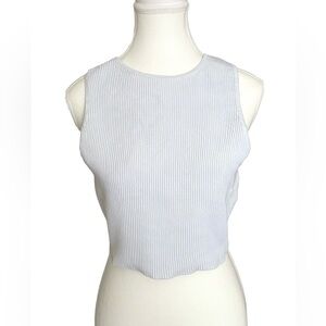 Babaton Sculpt Knit Tank White Ribbed Cropped Sleeveless Size Large